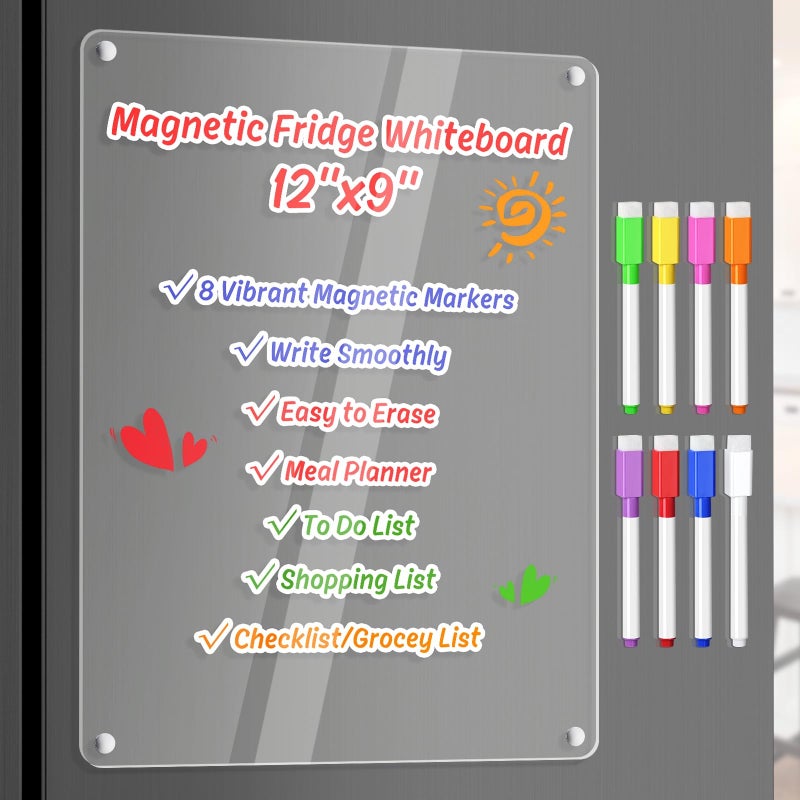 OORAII Acrylic Dry Erase Board Whiteboard for Fridge Meal Planner Menu Board for Kitchen to do List Shopping List Grocery List Family Dinner Refrigerator Chore Chart Chore Board 2024 Clear Planning Board - Image 1